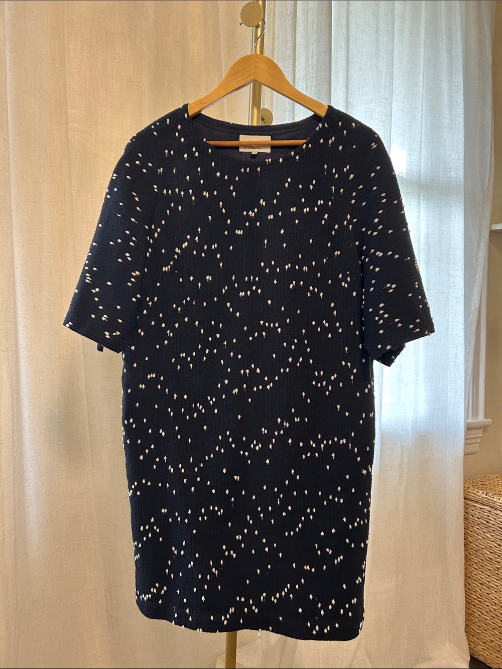 3.1 Phillip Lim Navy Tweed Mini Dress with White Dot Pattern